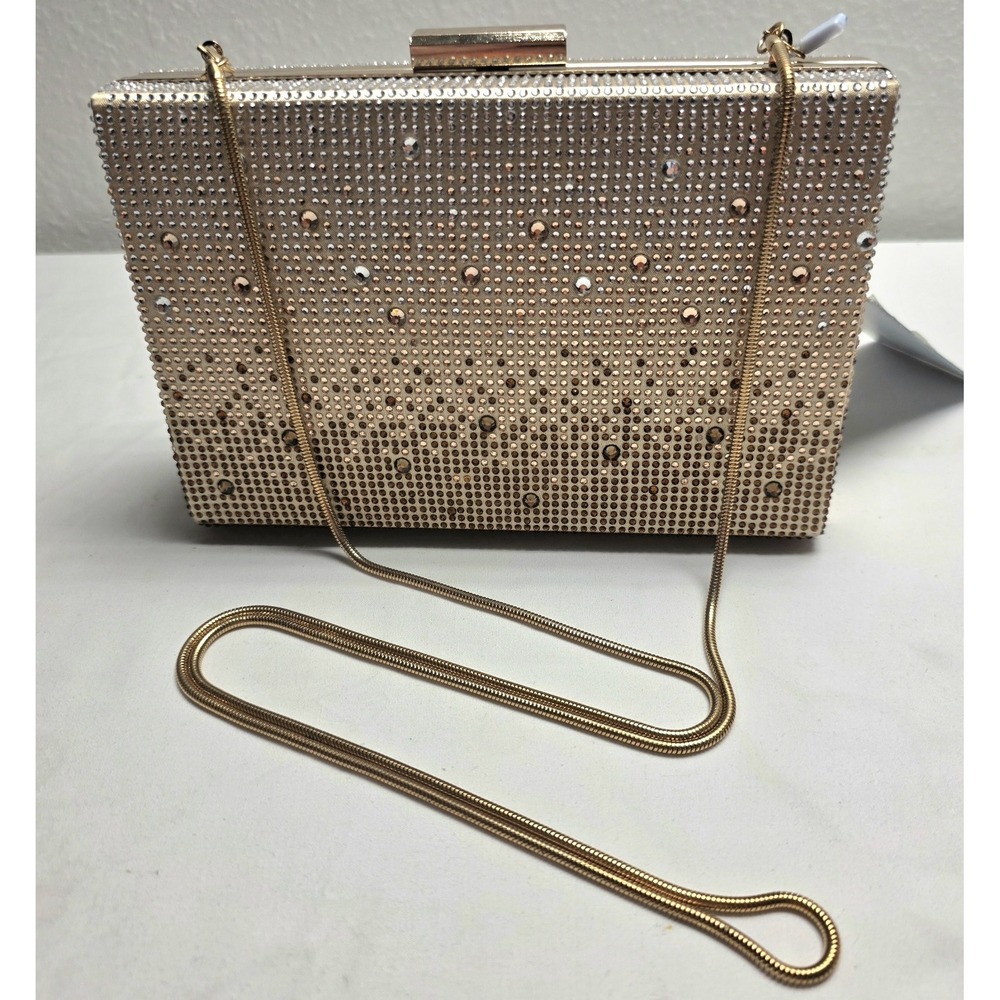 ANTONIO MELANI Hard Case Gold Sequin Handbag Clutch w/ Gold Tone Rope Strap NWT